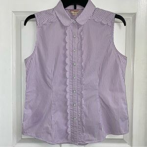 Brooks Brothers Red Fleece Sleeveless Striped Blouse Scalloped Trim women’s 4